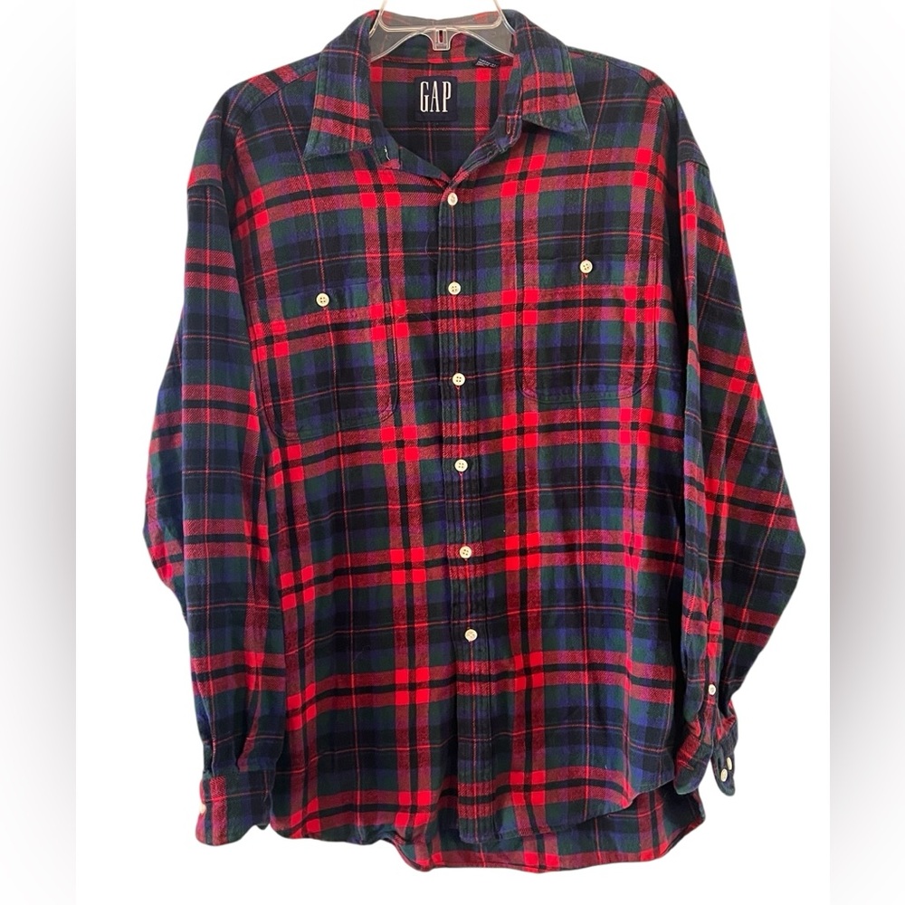 Vintage GAP Shirt Mens L Flannel 90s Red Tartan Plaid Cotton